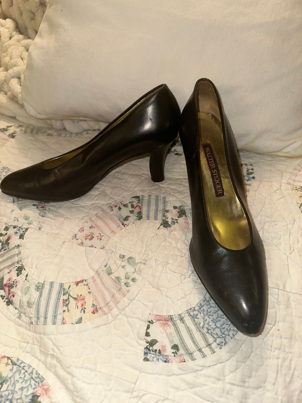 WALTER STEIGER BLACK LEATHER PUMPS 7.5N